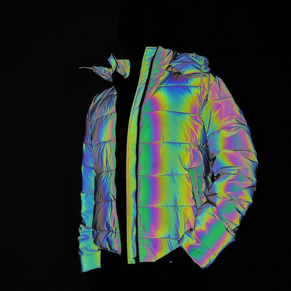 Men Reflecting Rainbow Winter Streetwear Windbreaker Jacket