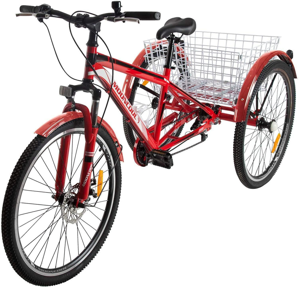 Adult Tricycle 7 Speed, Adult Mountain Tricycle Bikes 24/26 inch Three Wheel Cruiser Bike Men's Women's Tricycles with Cargo Basket, Multiple Colors