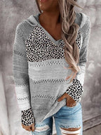 Fashion Color Block Leopard Striped Sweater