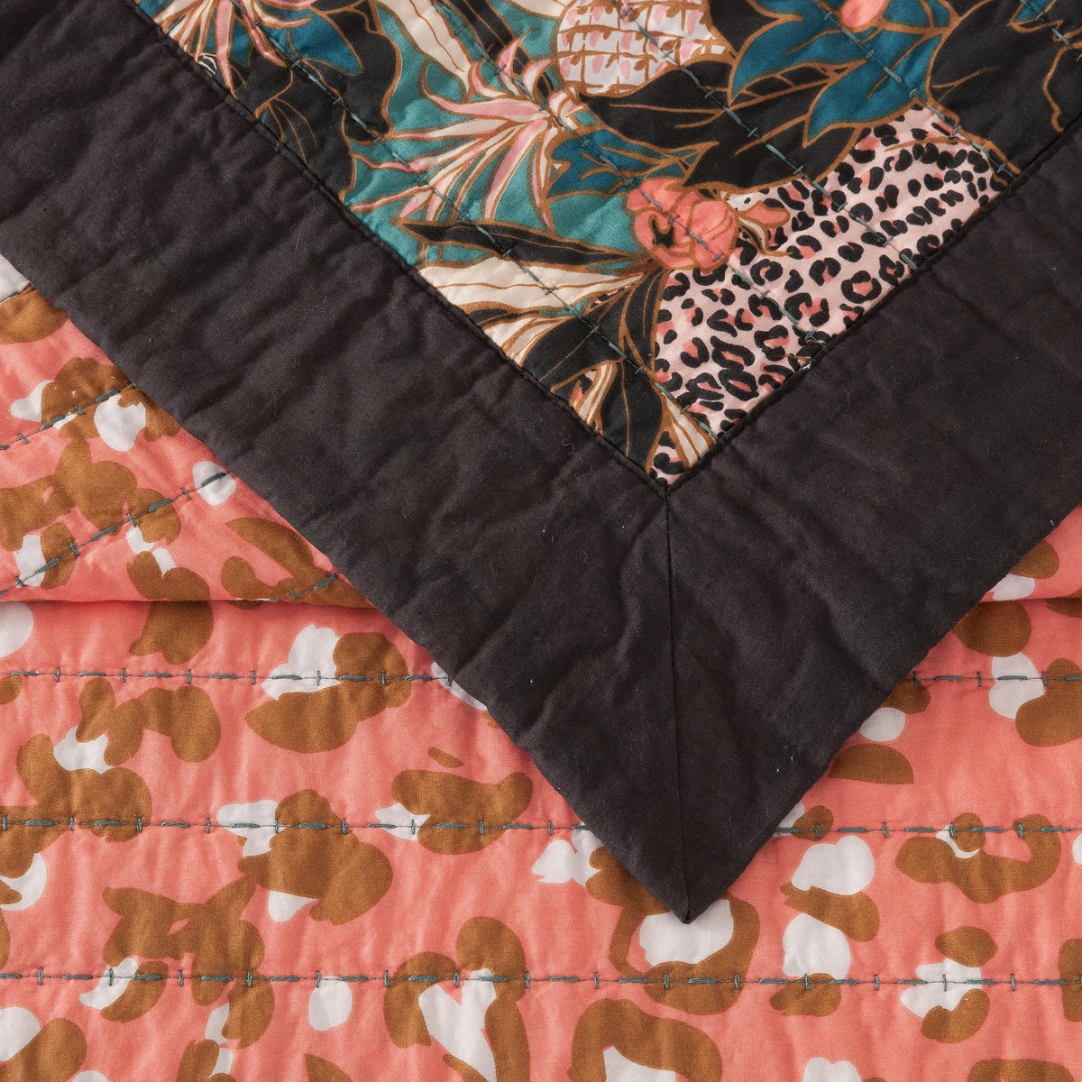 Makers Collective Tropical Leopard Hero Cotton 3-Piece Quilt Sets, King, Green