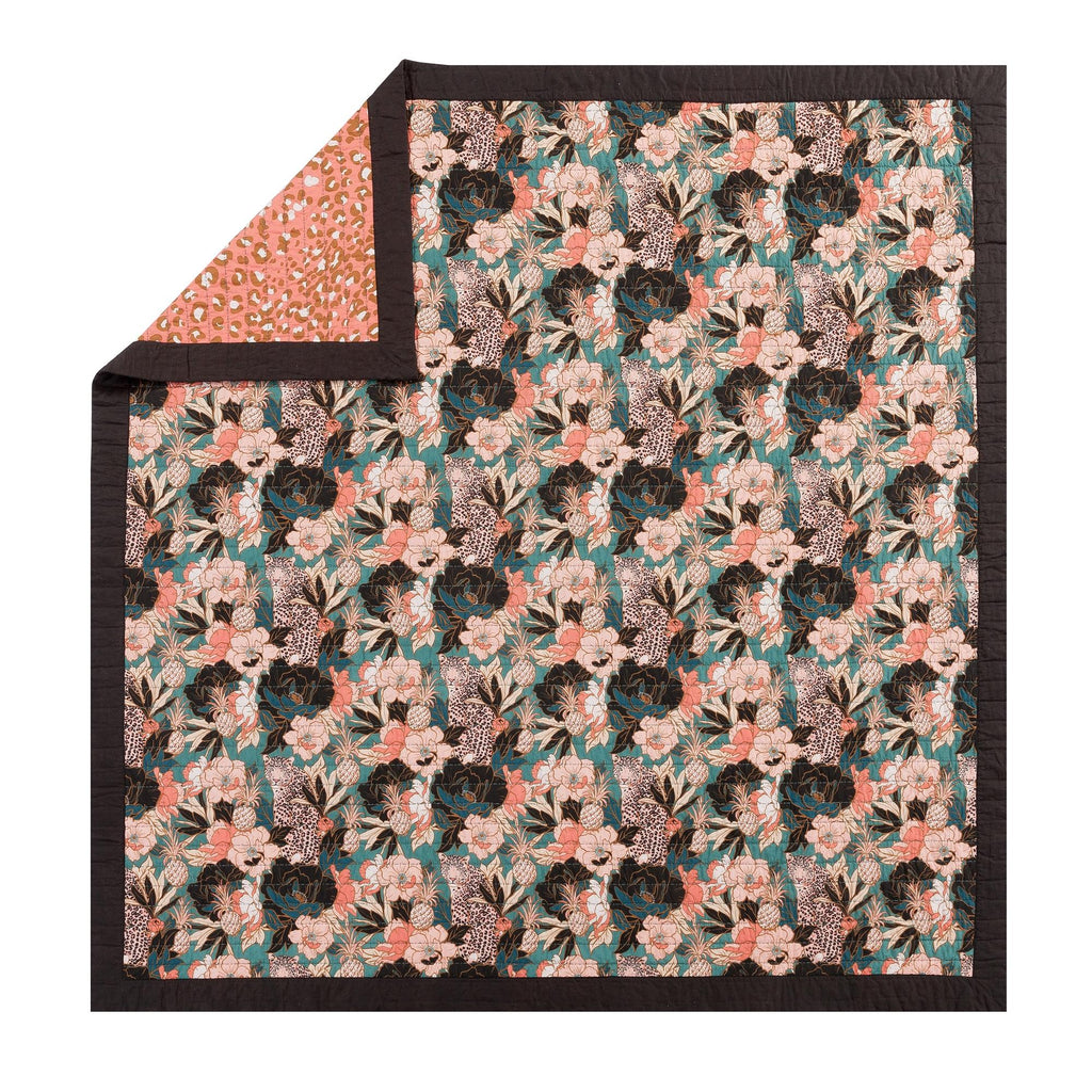 Makers Collective Tropical Leopard Hero Cotton 3-Piece Quilt Sets, King, Green
