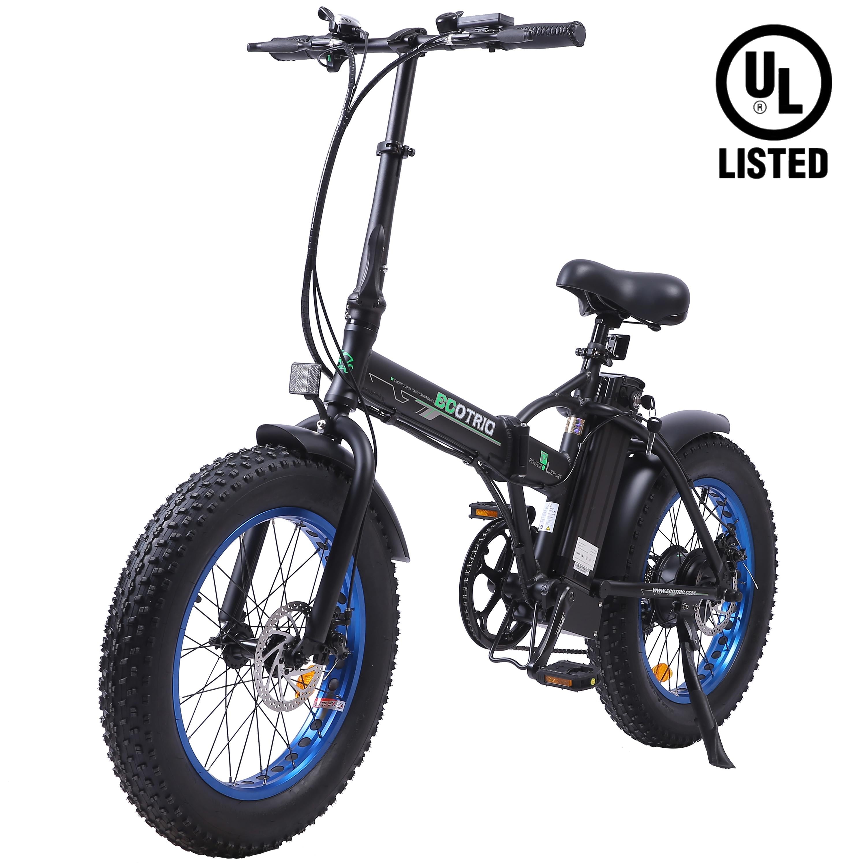 20 In. Powerful Folding Electric Bicycle Fat Tire Alloy Frame 500W 36V/12.5AH Lithium Battery Ebike Rear Motor LED Display (Black) - UL Certified