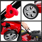 131cc Foldable Gas Lawn Mower, Self-Propelled Rear-Wheel Drive, 18 Inch Cutting Width, 50L Grass Bag, 3-in-1 Mulching/Side Discharge/Rear-Bagging, Lightweight Push-Button Start Mower
