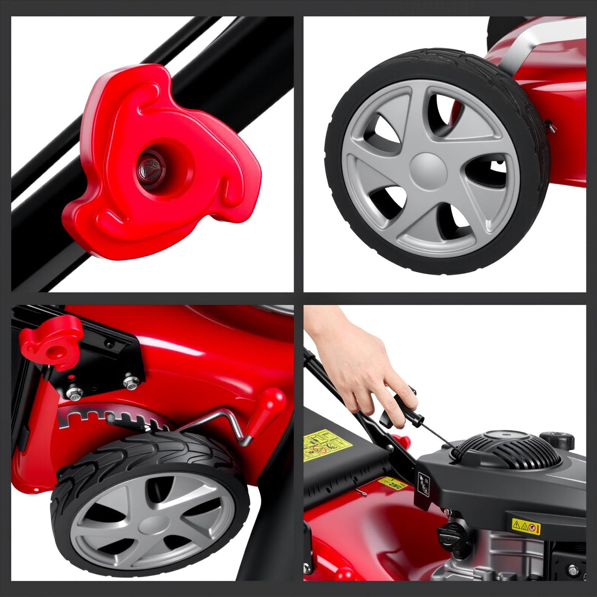 131cc Foldable Gas Lawn Mower, Self-Propelled Rear-Wheel Drive, 18 Inch Cutting Width, 50L Grass Bag, 3-in-1 Mulching/Side Discharge/Rear-Bagging, Lightweight Push-Button Start Mower