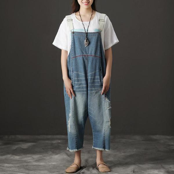 Summer Denim Pockets Wide Leg Casual Jumpsuits
