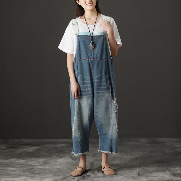 Summer Denim Pockets Wide Leg Casual Jumpsuits