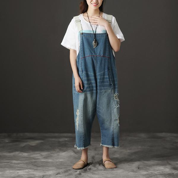 Summer Denim Pockets Wide Leg Casual Jumpsuits