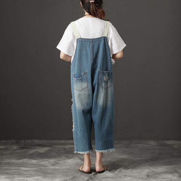 Summer Denim Pockets Wide Leg Casual Jumpsuits