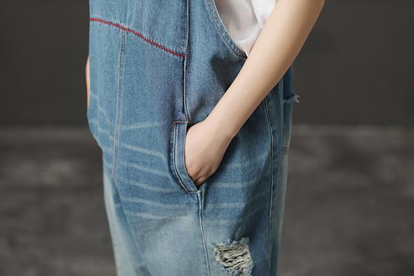 Summer Denim Pockets Wide Leg Casual Jumpsuits