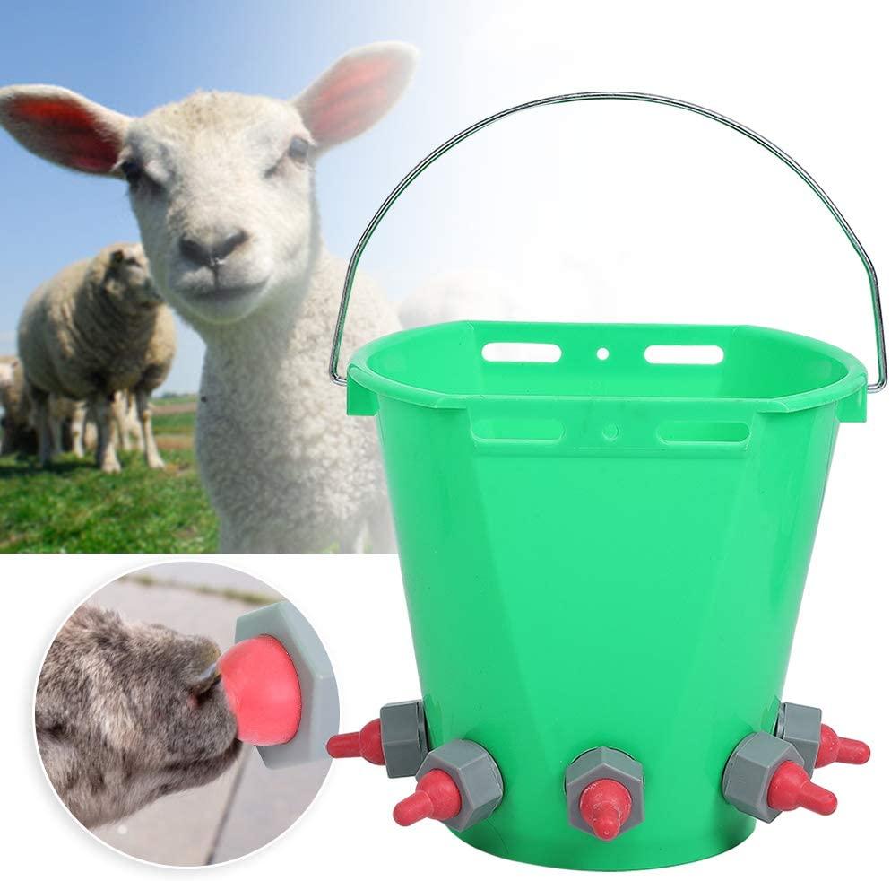 livestock milk feed bucket, sheep milk feeding bucket milk feed bucket rearing drinker lifting handle for cattle sheep livestock(five mouths)