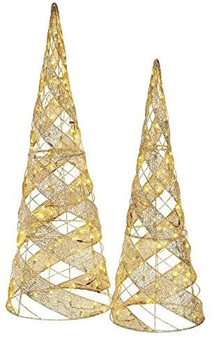 Set of 2 Lighted Gold Spiral Trees Outdoor Christmas Yard Decorations Sculpture Yard Art Holiday Winter Display