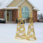 Set of 2 Lighted Gold Spiral Trees Outdoor Christmas Yard Decorations Sculpture Yard Art Holiday Winter Display