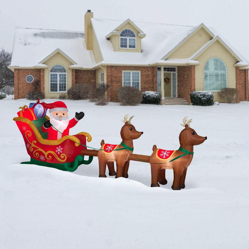 12.5' Inflatable Santa in Sleigh with Reindeer Outdoor Christmas Decor
