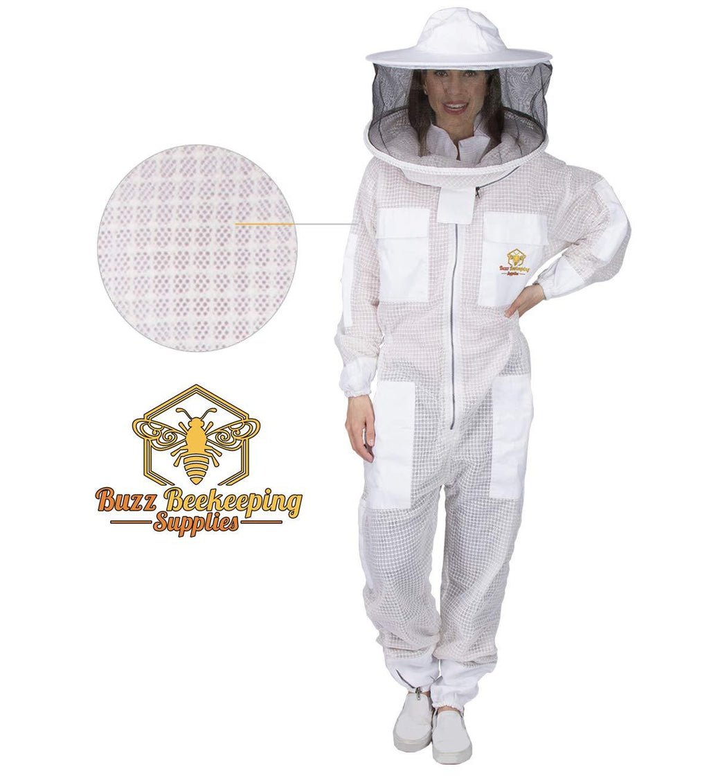 ventilated beekeeping suit and bee family stickers - ykk metal zippers - men &amp; women - total protection - self-supporting round veil for beekeepers - easily take on &amp; off - 8 pockets (x-large)