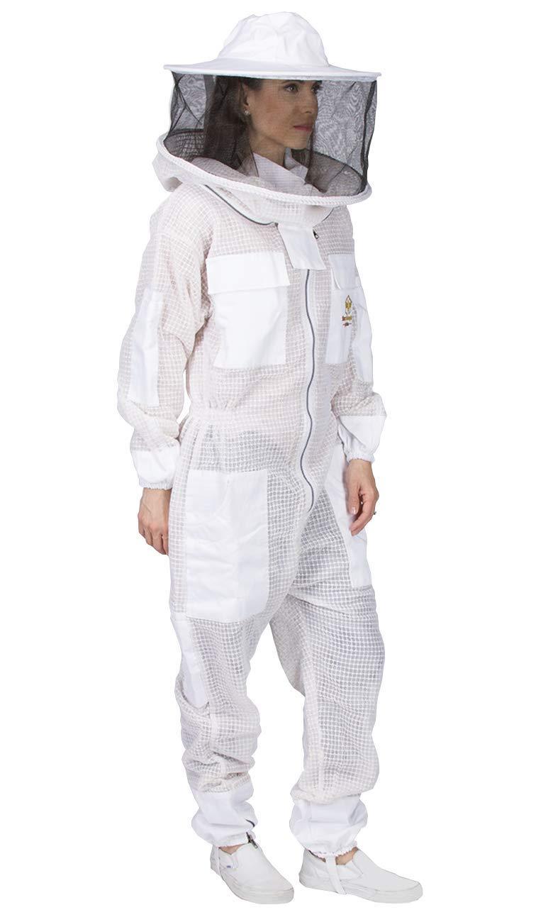 ventilated beekeeping suit and bee family stickers - ykk metal zippers - men &amp; women - total protection - self-supporting round veil for beekeepers - easily take on &amp; off - 8 pockets (x-large)