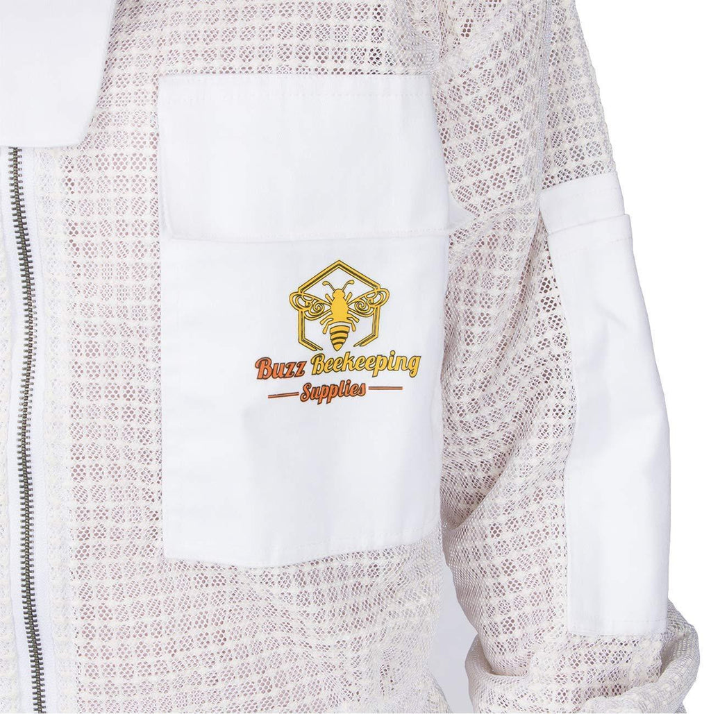 ventilated beekeeping suit and bee family stickers - ykk metal zippers - men &amp; women - total protection - self-supporting round veil for beekeepers - easily take on &amp; off - 8 pockets (x-large)