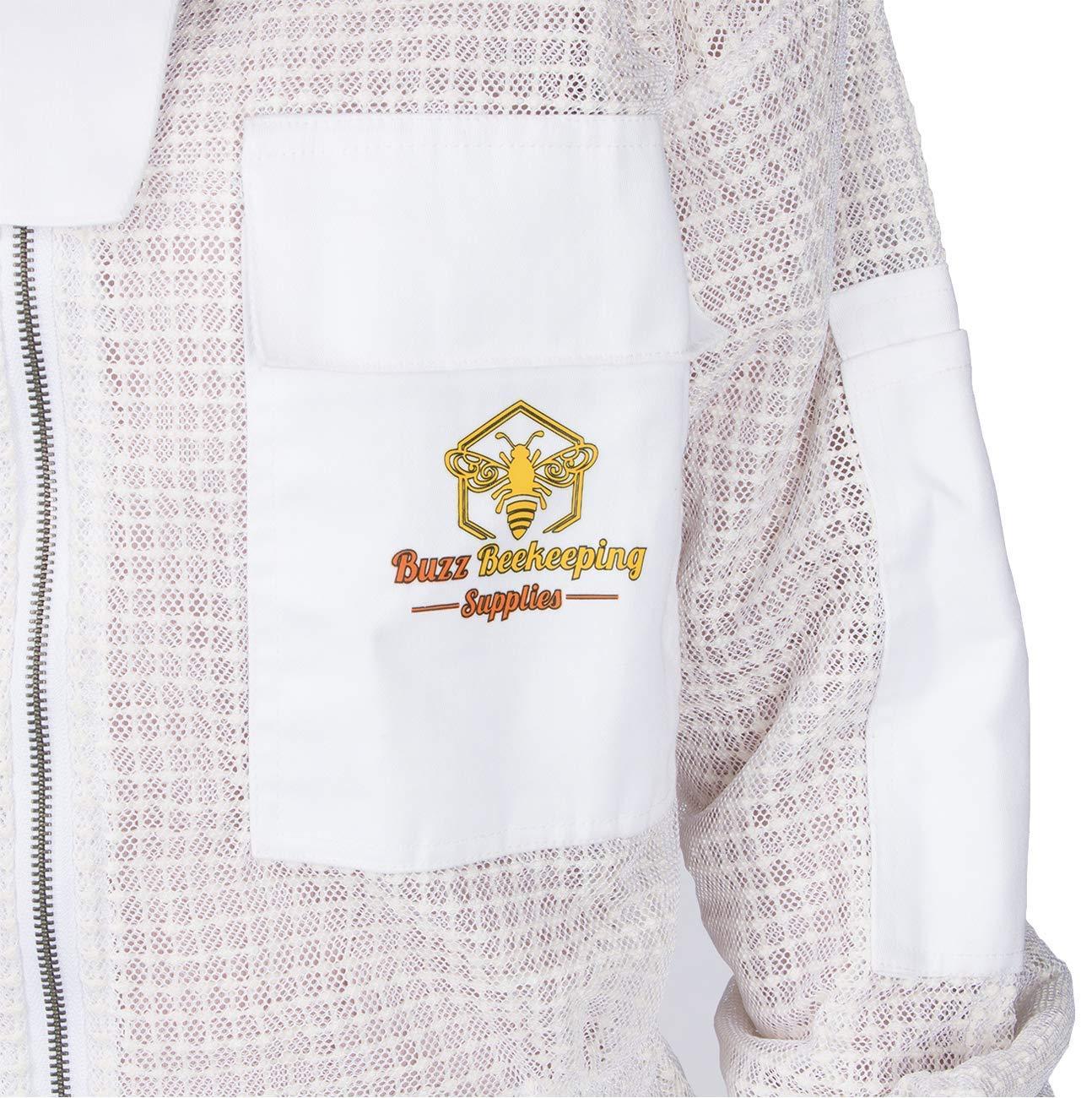 ventilated beekeeping suit and bee family stickers - ykk metal zippers - men &amp; women - total protection - self-supporting round veil for beekeepers - easily take on &amp; off - 8 pockets (x-large)