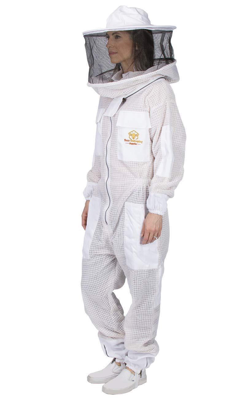 ventilated beekeeping suit and bee family stickers - ykk metal zippers - men &amp; women - total protection - self-supporting round veil for beekeepers - easily take on &amp; off - 8 pockets (x-large)