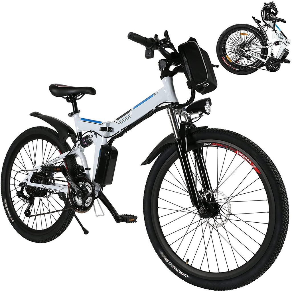 26 inch Folding Electric Mountain Bike for Adults Commuting Electric Bike with 36V 8AH Lithium-Ion Battery 250W Motor 21 Speed Gear &amp; 3 WorMode Electric Bike E-Bike
