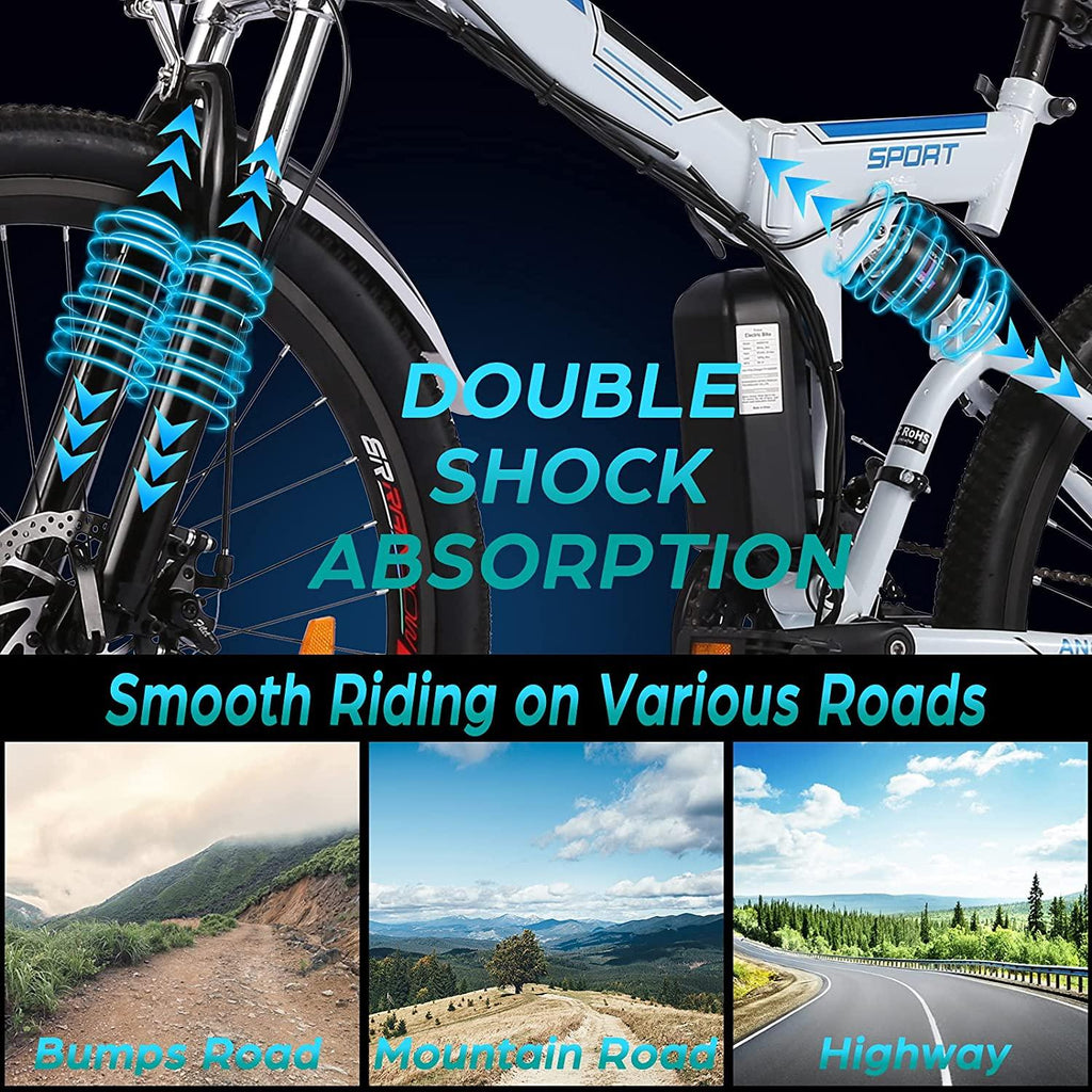 26 inch Folding Electric Mountain Bike for Adults Commuting Electric Bike with 36V 8AH Lithium-Ion Battery 250W Motor 21 Speed Gear &amp; 3 WorMode Electric Bike E-Bike