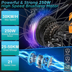 26 inch Folding Electric Mountain Bike for Adults Commuting Electric Bike with 36V 8AH Lithium-Ion Battery 250W Motor 21 Speed Gear &amp; 3 WorMode Electric Bike E-Bike