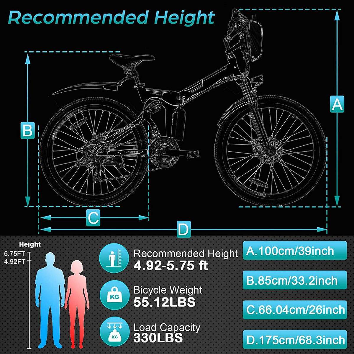 26 inch Folding Electric Mountain Bike for Adults Commuting Electric Bike with 36V 8AH Lithium-Ion Battery 250W Motor 21 Speed Gear &amp; 3 WorMode Electric Bike E-Bike