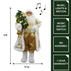 Fraser Hill Farm 3-Ft. Music and Motion Santa with Prelit Christmas Tree, Holiday Indoor Home Decor, FASC036M-19WHTGLD