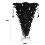 6 ft. Upside Down Artificial Christmas Tree Halloween Tree Black with 270 Purple LED Lights