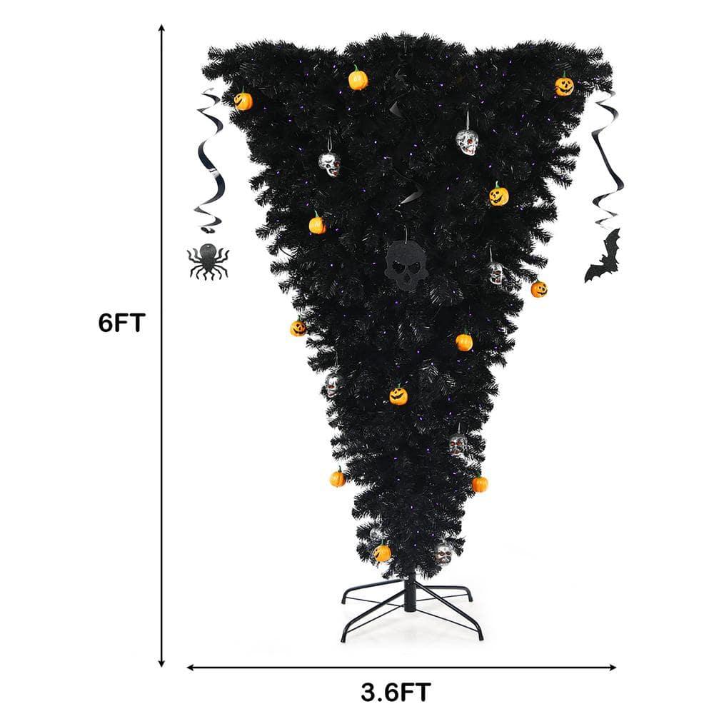 6 ft. Upside Down Artificial Christmas Tree Halloween Tree Black with 270 Purple LED Lights
