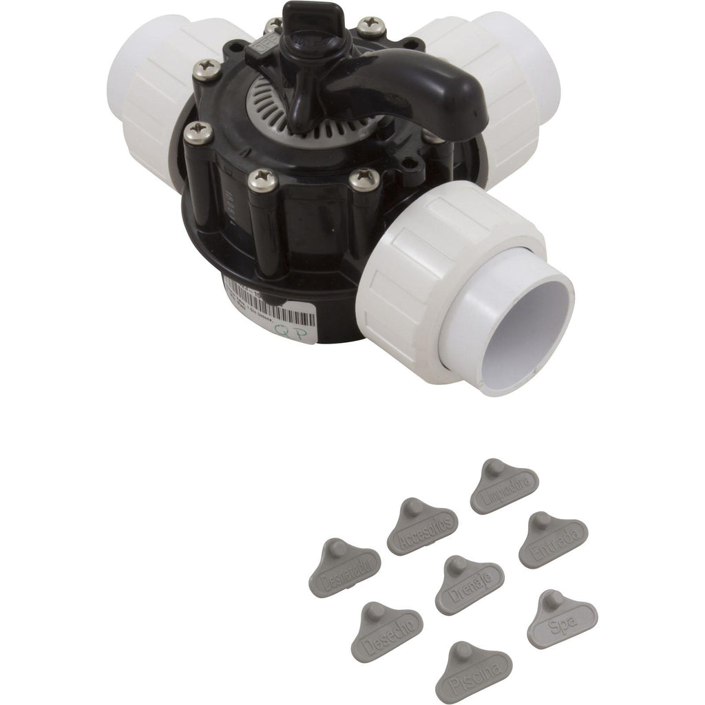 Custom Molded Products Diverter Valve, 1.5In Unions, 3-Way, Black