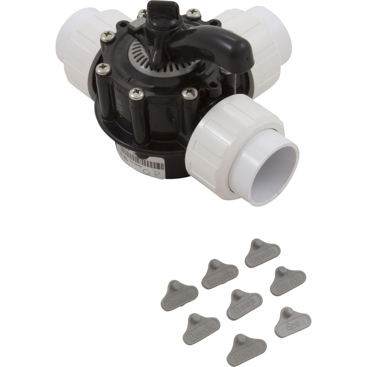 Custom Molded Products Diverter Valve, 1.5In Unions, 3-Way, Black
