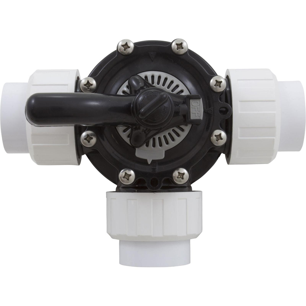 Custom Molded Products Diverter Valve, 1.5In Unions, 3-Way, Black