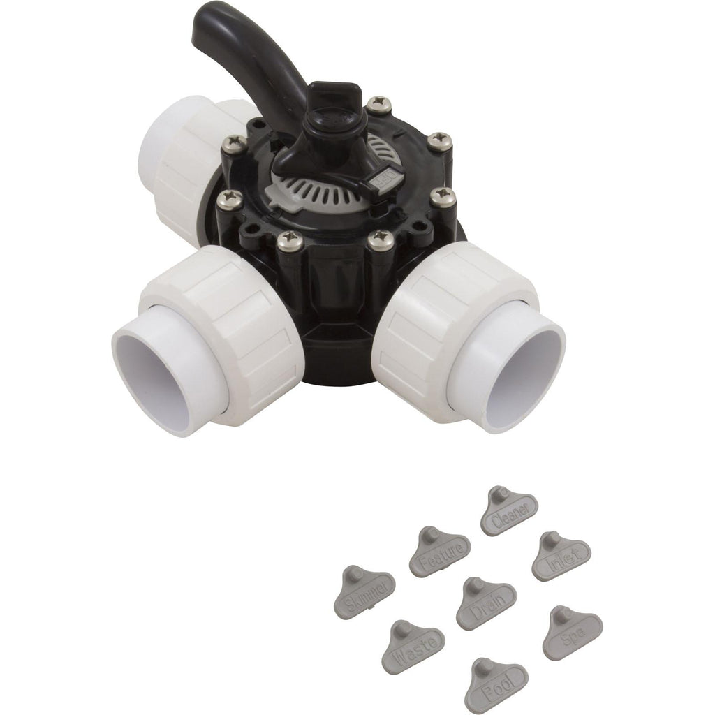 Custom Molded Products Diverter Valve, 1.5In Unions, 3-Way, Black