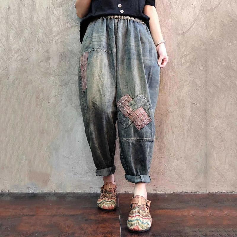 autumn retro loose denim harem pants