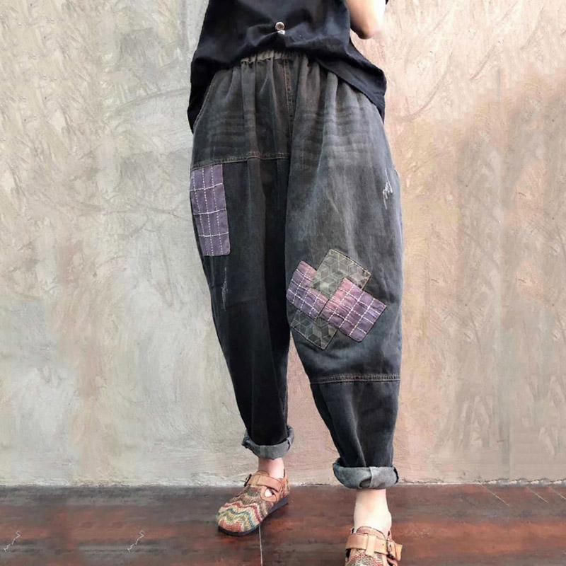 autumn retro loose denim harem pants