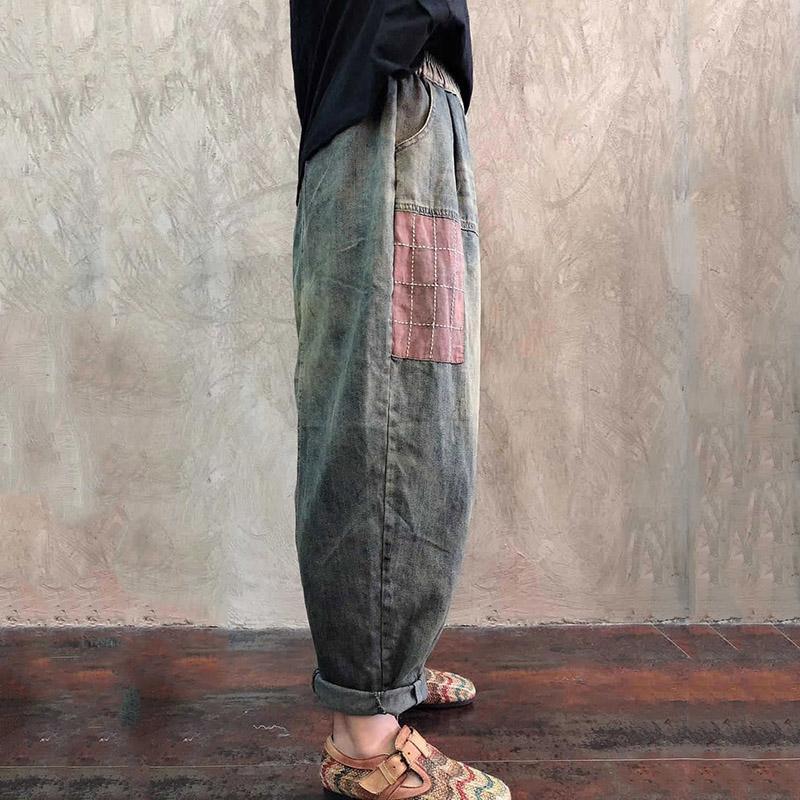autumn retro loose denim harem pants