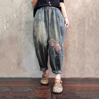 autumn retro loose denim harem pants