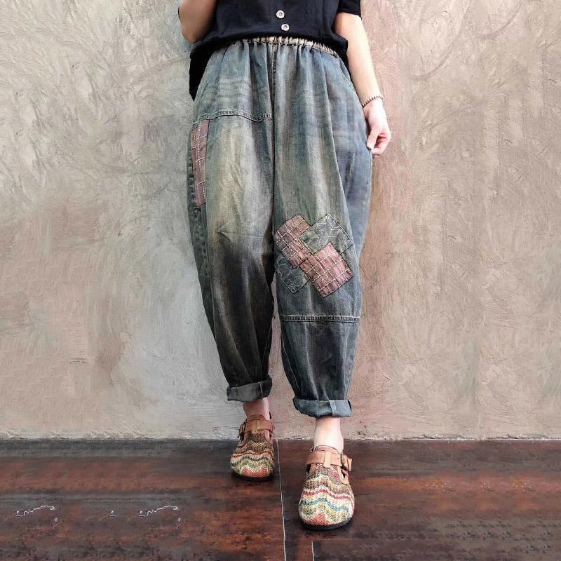 autumn retro loose denim harem pants