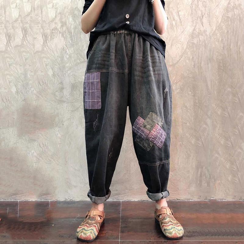 autumn retro loose denim harem pants
