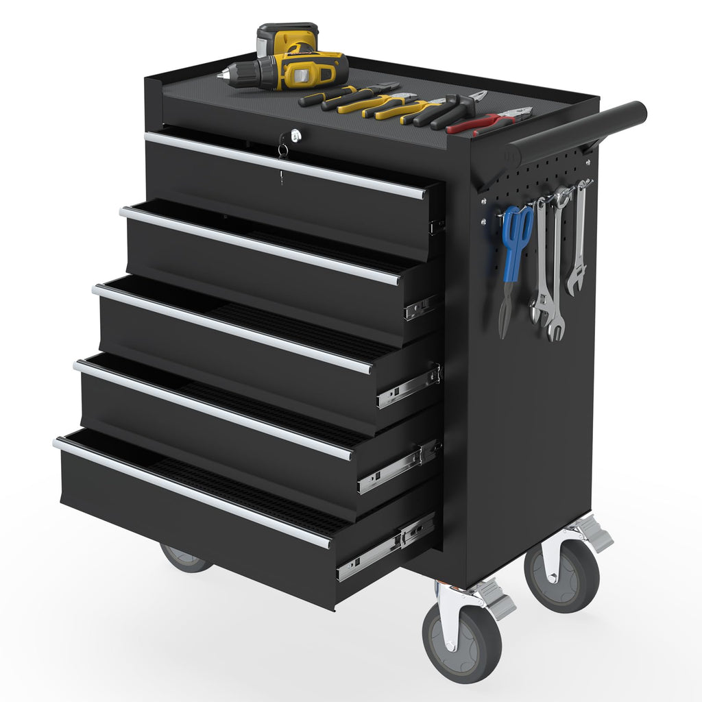 5 Drawers Rolling Tool Chest with Wheels, Portable Rolling Tool Boxes with Wheels, Tool Box StoraCabinet with LocSystem for Gara(Black, 5 Drawers)
