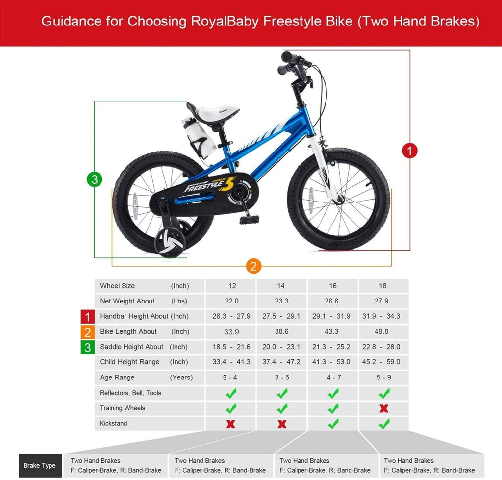 RoyalBaby Boys Girls Kids Bike BMX Freestyle 2 Hand Brakes Bicycles with Training Wheels Child Bicycle