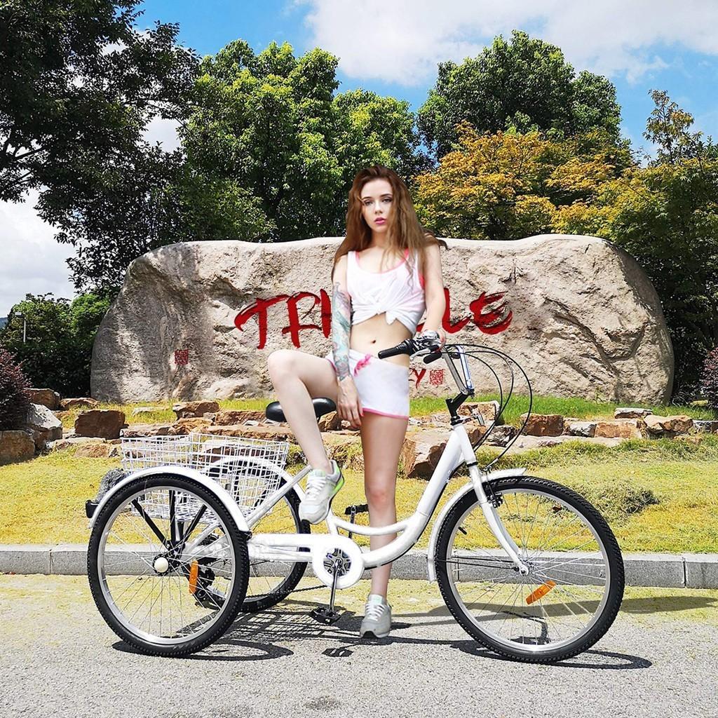 Hotwon Adult Tricycle with Rear Basket,Aluminum Load capacity:330 lbs(White )