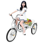 Hotwon Adult 26 Inch 7-Speed Hybrid Adult Tricycle with Rear Basket,Aluminum,Load capacity:330 lbs(White )