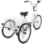 Hotwon Adult Tricycle with Rear Basket,Aluminum Load capacity:330 lbs(White )