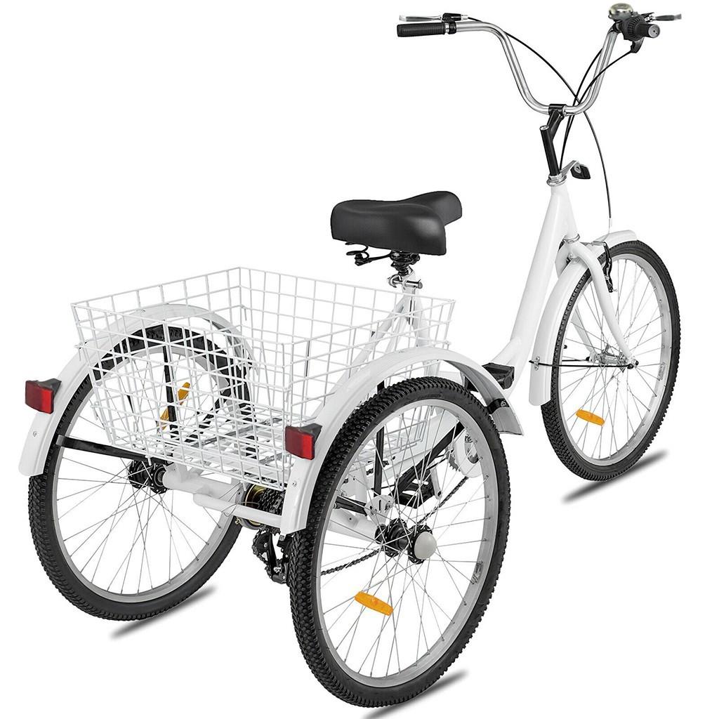 Hotwon Adult 26 Inch 7-Speed Hybrid Adult Tricycle with Rear Basket,Aluminum,Load capacity:330 lbs(White )