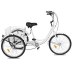 Hotwon Adult Tricycle with Rear Basket,Aluminum Load capacity:330 lbs(White )
