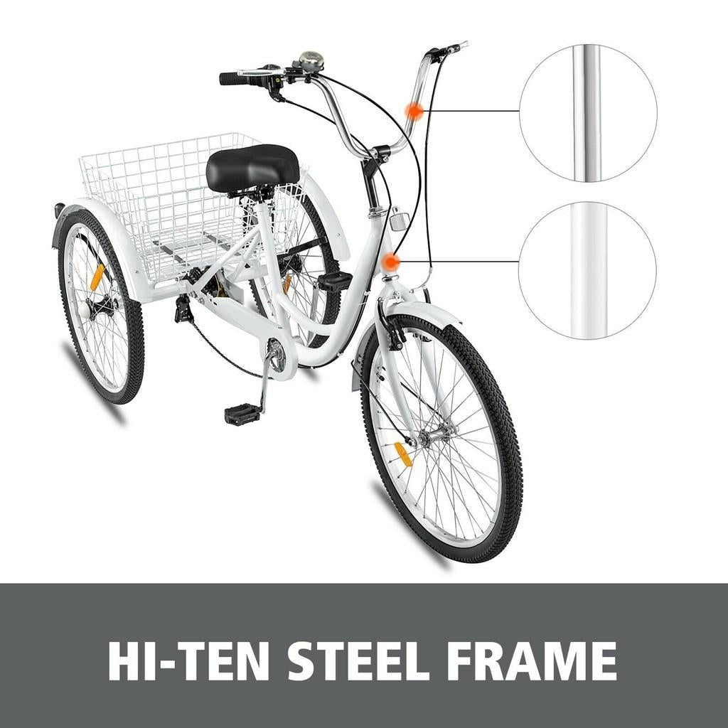 Hotwon Adult 26 Inch 7-Speed Hybrid Adult Tricycle with Rear Basket,Aluminum,Load capacity:330 lbs(White )