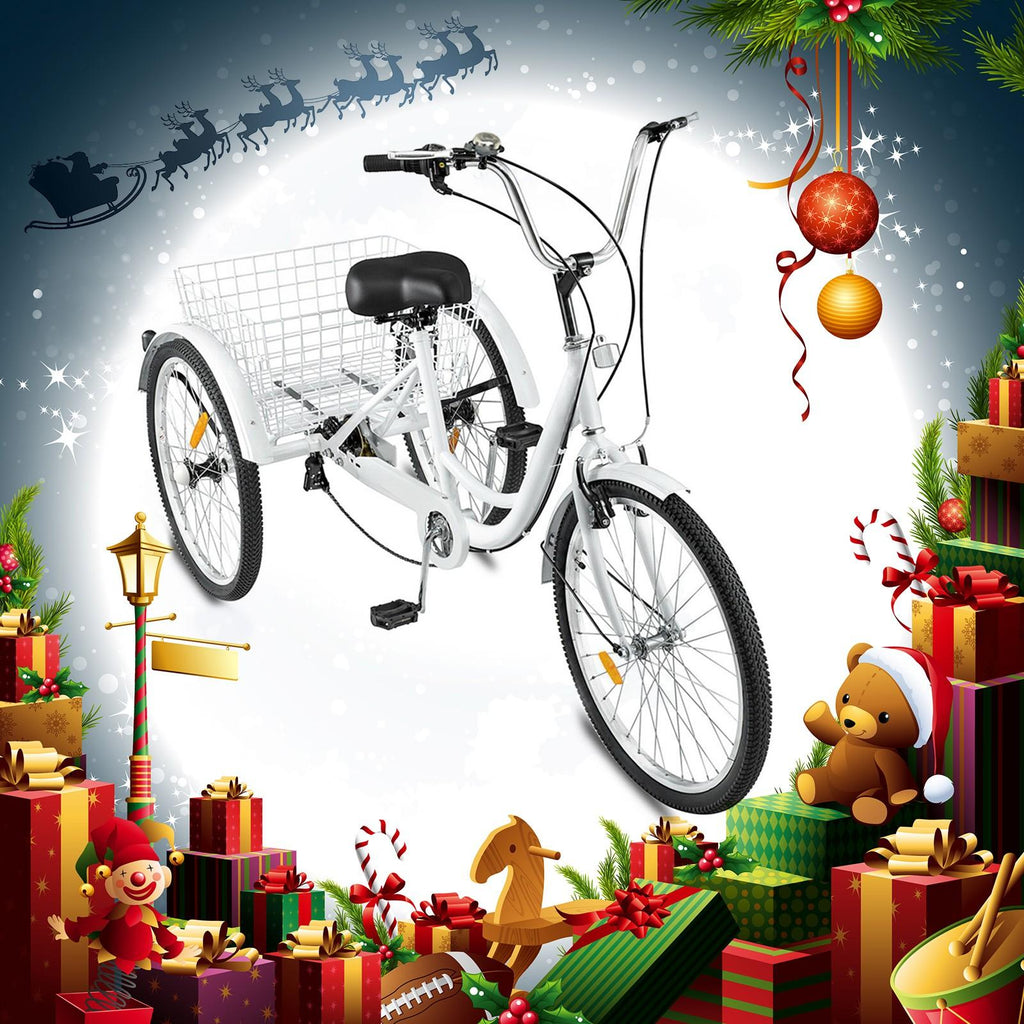 Hotwon Adult Tricycle with Rear Basket,Aluminum Load capacity:330 lbs(White )