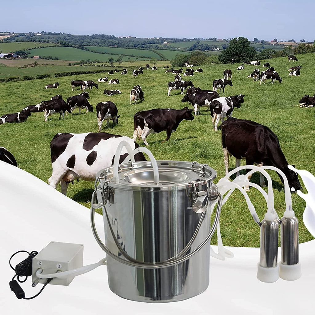 tehongmai 7l electric milking machine for cows, pulsation vacuum pump milker, automatic portable pulse breast pump, milking supplies w/stainless steel bucket
