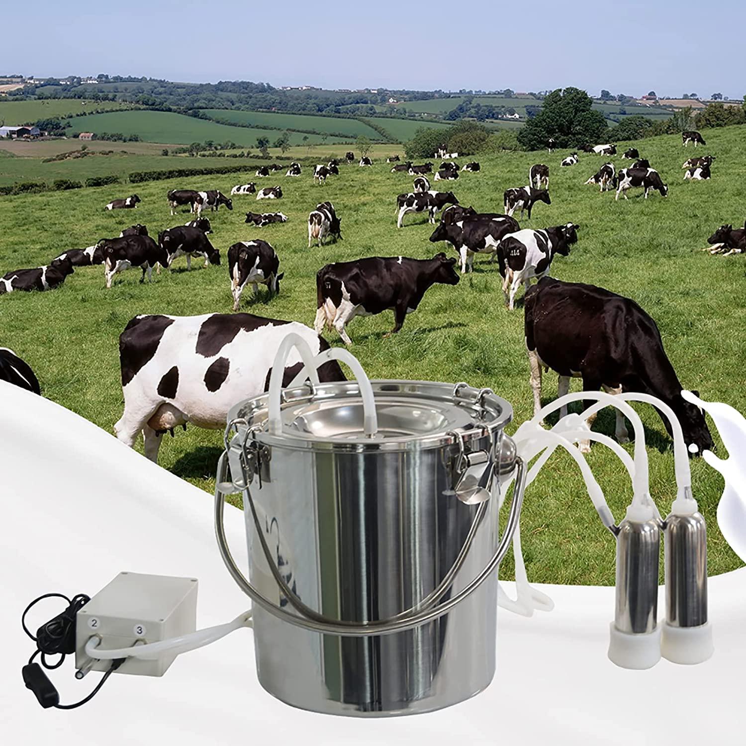 tehongmai electric milking machine for cow goat, 7l vacuum pulsation pump milker, automatic portable livestock milking equipment with 2 teat cups stainless steel bucket